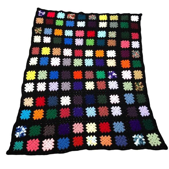 Vtg Granny Square Afghan Crochet Blanket Roseanne 61”x48” Small Big Bang Theory - Picture 1 of 6